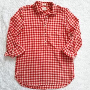 J. Crew Red and White Gingham Button Down Shirt